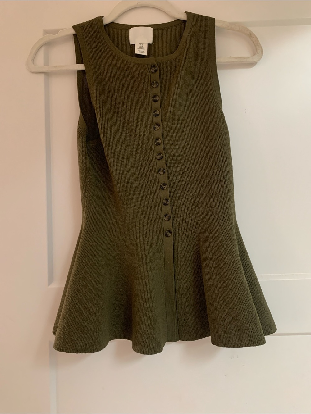 H&M Olive Green Ribbed Button-Front Peplum Top